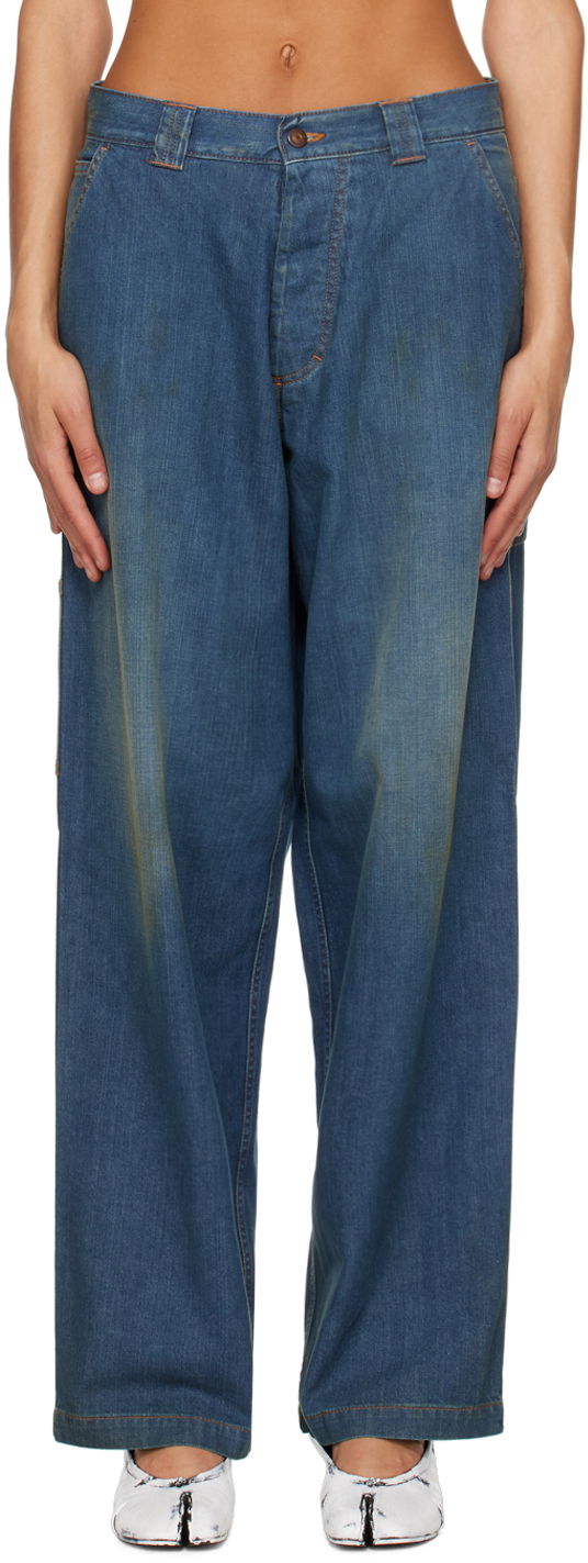 Jeans Maison Margiela Faded Denim Wide-Leg Jeans Blå | S51LA0171 S30876