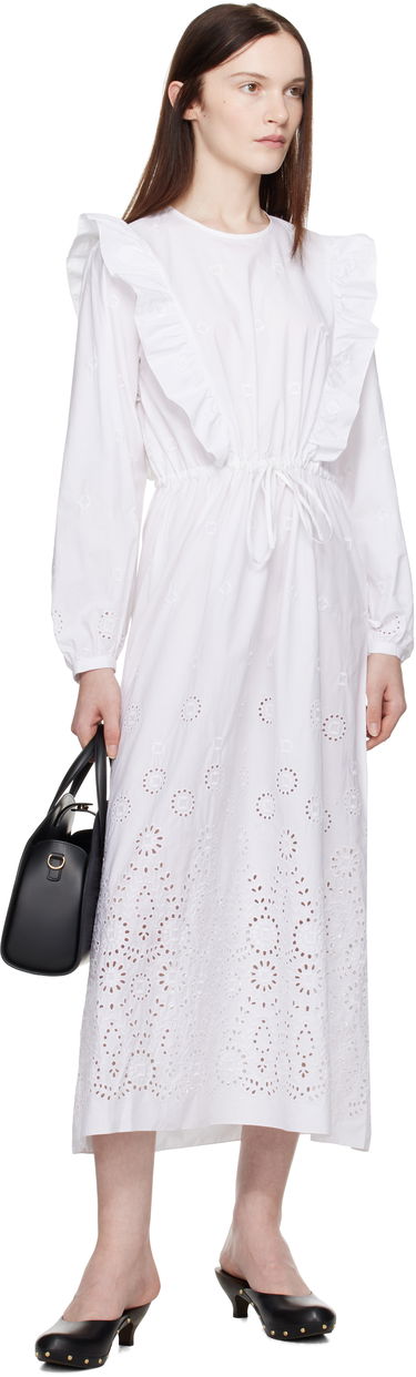 Kjole A.P.C. A.P.C. Ginger Eyelet Ruffle Midi Dress Hvid | COHFF-F35154, 3