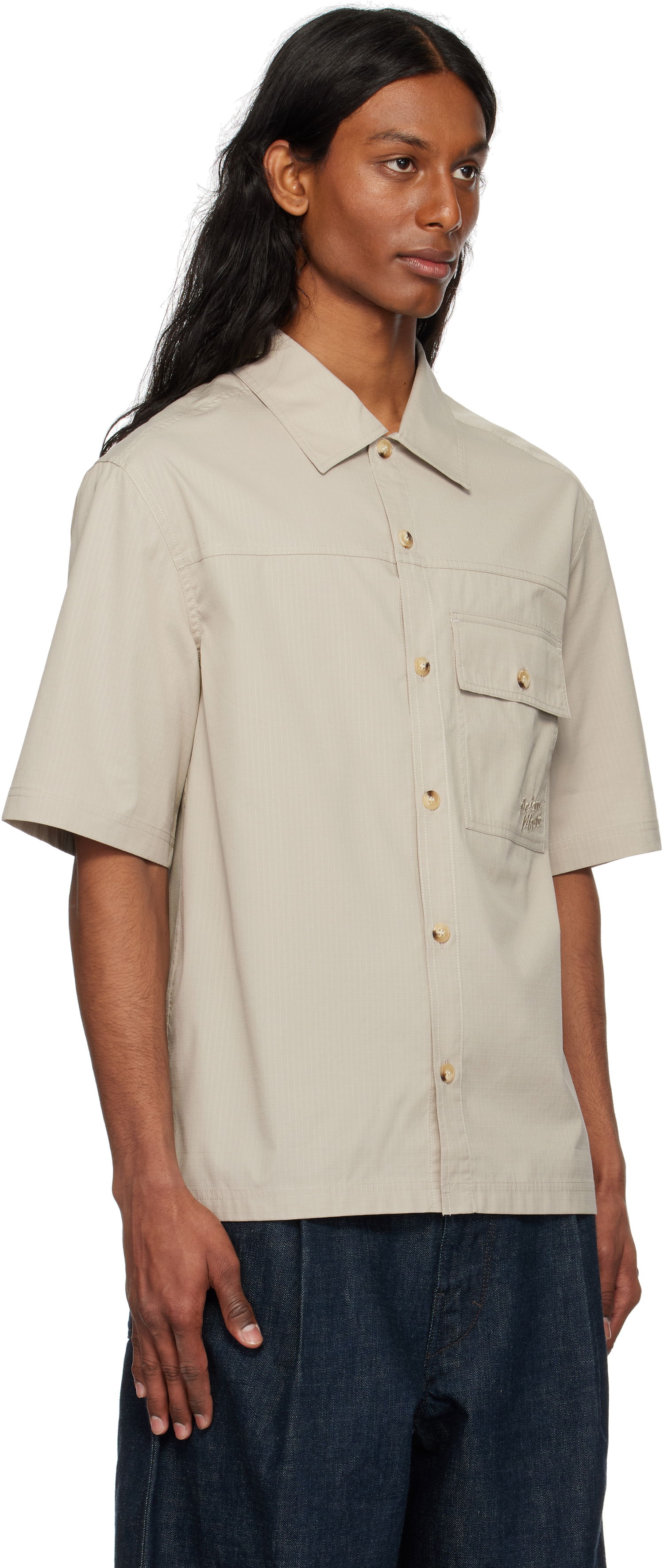 Skjorte MAISON KITSUNÉ Maison Kitsuné Short Sleeve Overshirt Beige | OM00429WW9020, 1