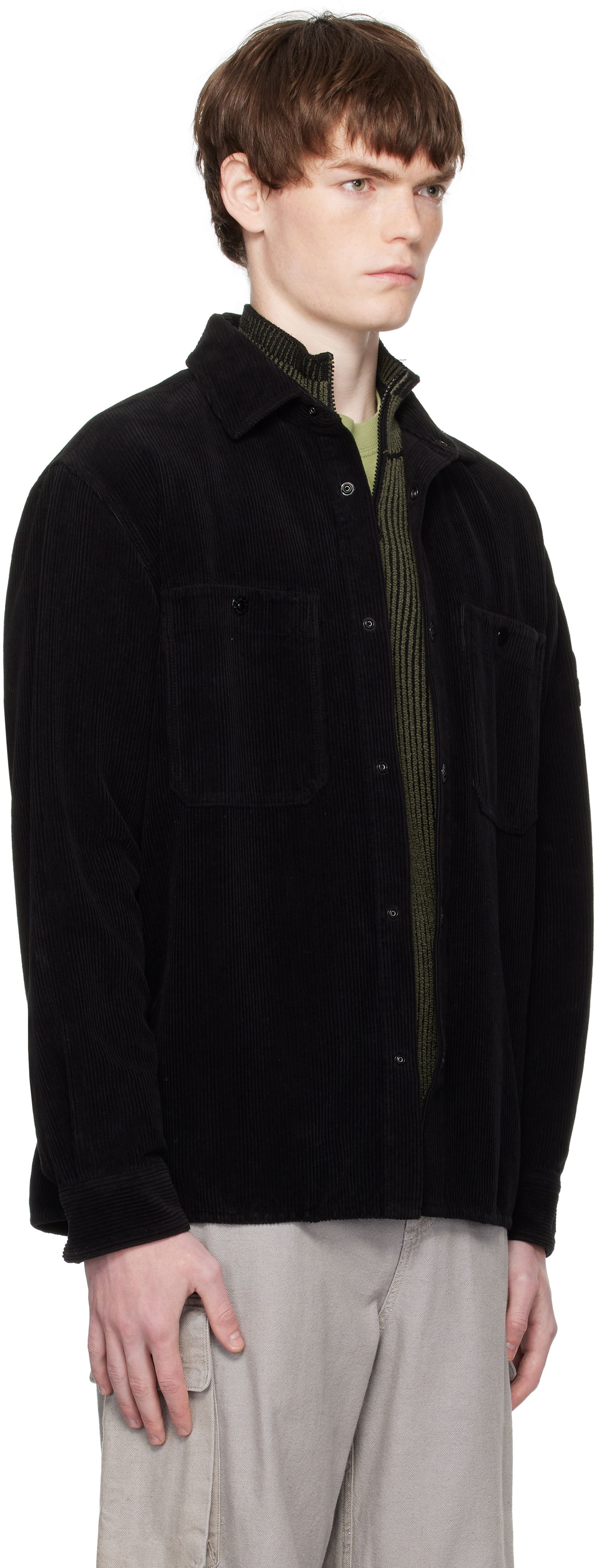 Skjorte Stone Island Organic Cotton Corduroy Overshirt Sort | K2S15 1200012 S0212, 1