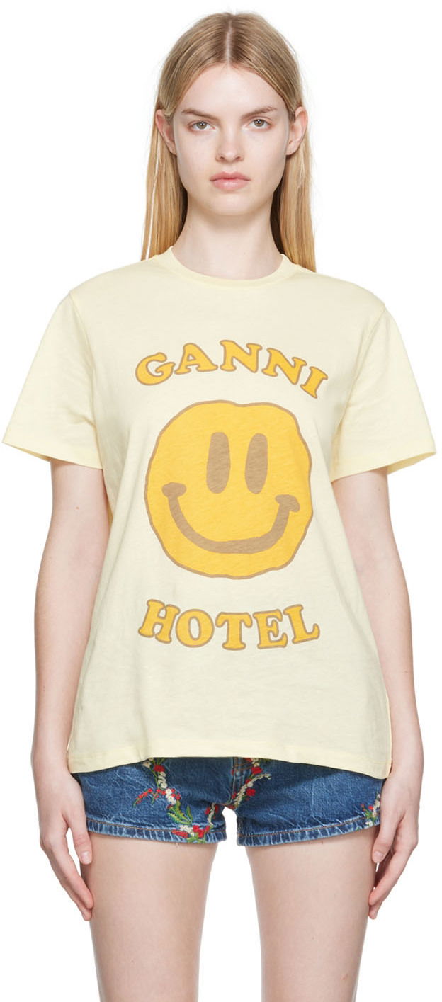 T-shirt GANNI GANNI Smiley Hotel Graphic T-Shirt Beige | T3224