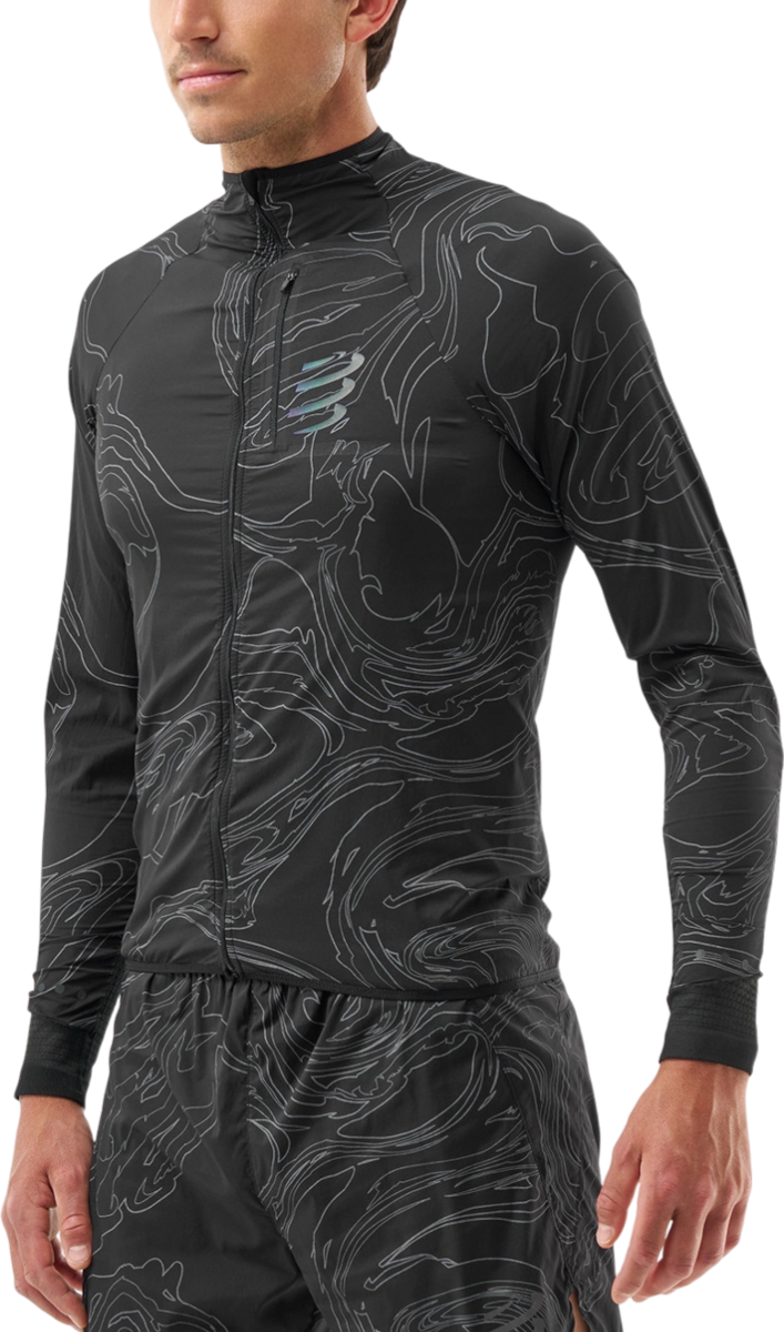 Vindjakke Compressport Hurricane Windproof Patterned Jacket Sort | ajvm11099047, 0