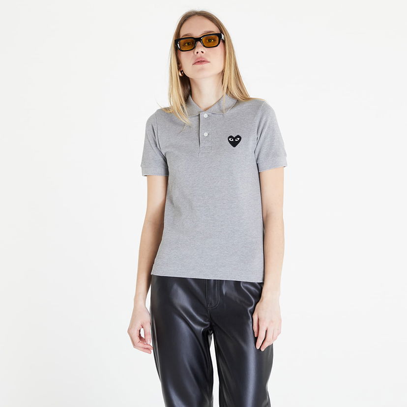 T-shirt Comme des Garçons PLAY Heart Logo Polo Short Sleeve Tee Grå | AZT077 Grey