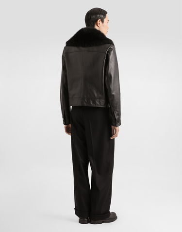 Jakke Dolce & Gabbana Dolce & Gabbana Single-Breasted Leather Jacket with Fur Collar Sort | G9BUQLHULXFN0000, 2