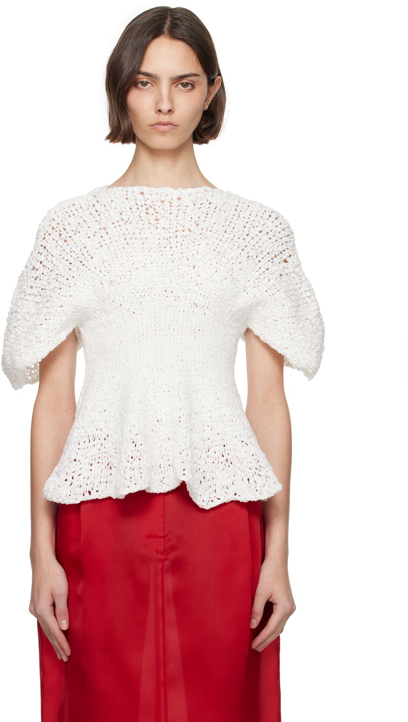 Sweater Khaite KHAITE Mathilde Peplum Knit Top Hvid | 9812121