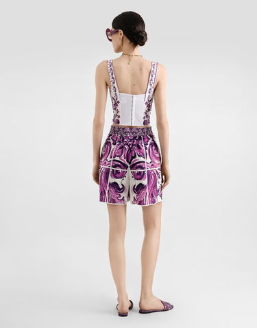 Crop top Dolce & Gabbana Dolce & Gabbana Majolica Print Poplin Bustier Lilla | F7BB1TFI5LSHD5DQ, 2