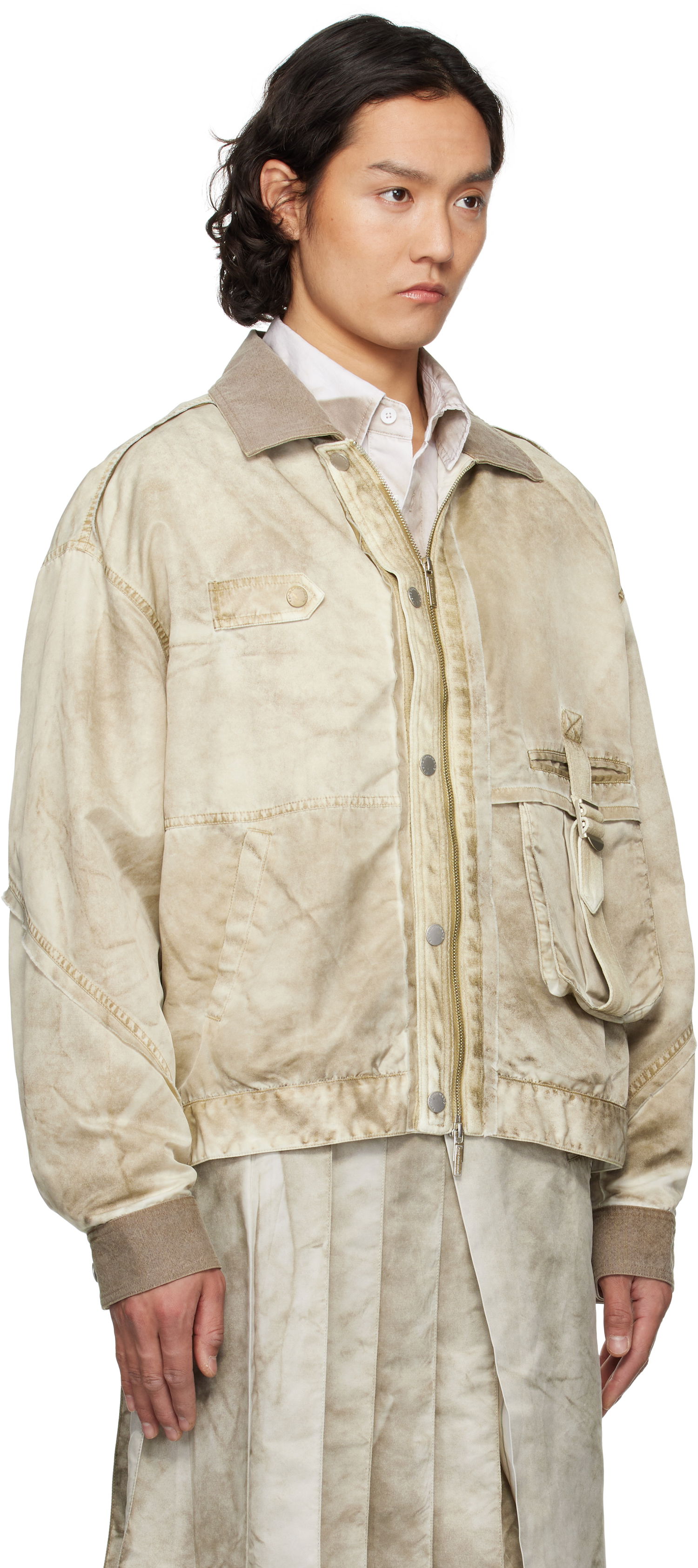Bomberjakke Feng Chen Wang Feng Chen Wang Sandwashed Nylon Jacket Beige | FUS19JK15G, 1