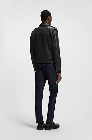 Jakke BOSS Regular-fit biker jacket in buffalo leather Sort | 50542108, 1