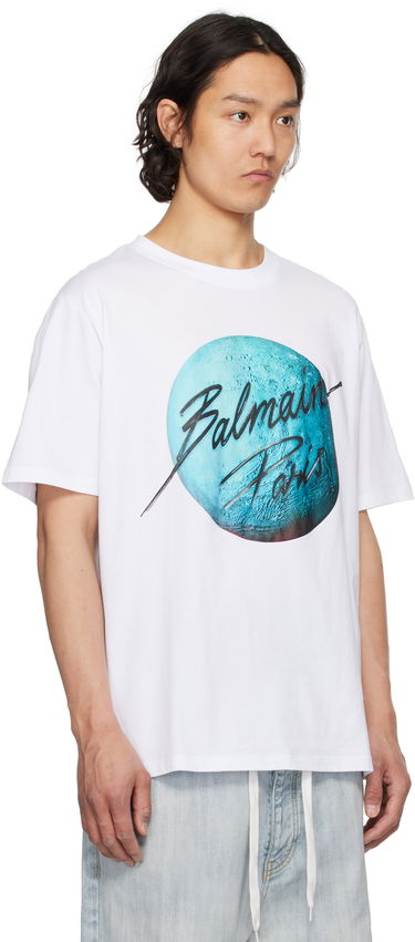T-shirt Balmain Balmain Paris Logo & Planet Graphic T-Shirt Hvid | EH0EG010GE80, 1