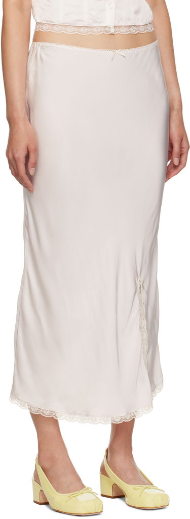 Nederdel GUIZIO Guizio Kahli Lace-Trimmed Midi Slip Skirt Beige | F24304W022, 1