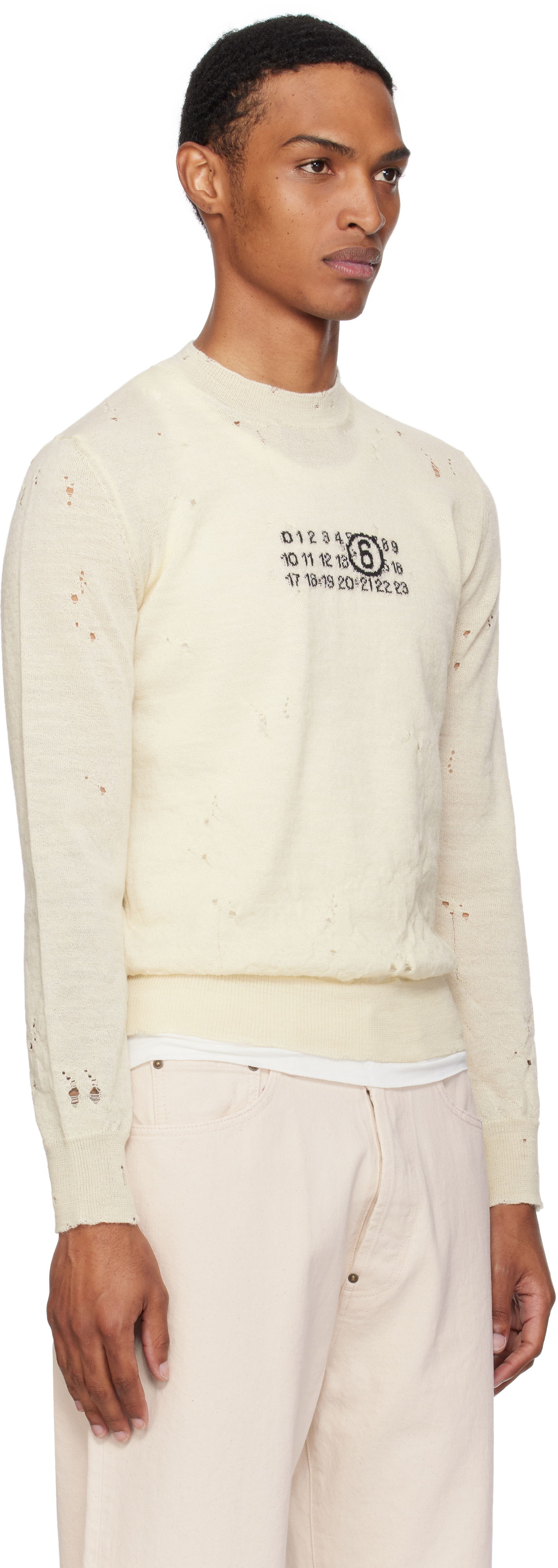 Sweater Maison Margiela MM6 Maison Margiela Distressed Wool Sweater Hvid | SH0HL0033 M13134, 1