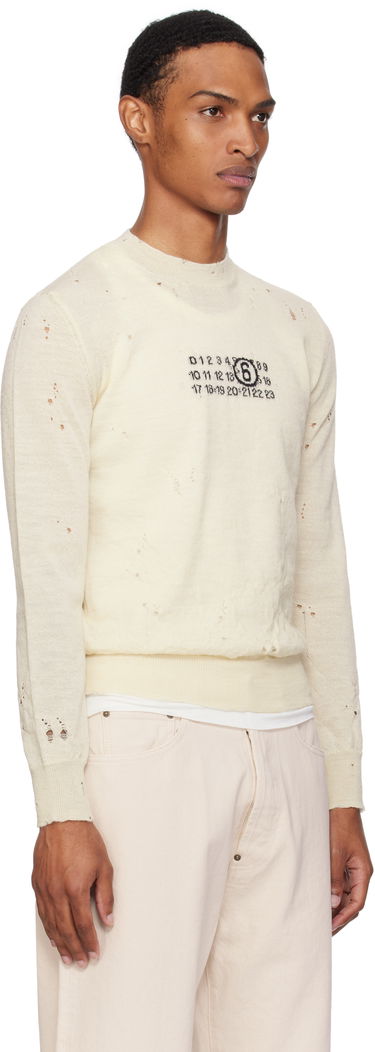Sweater Maison Margiela MM6 Maison Margiela Distressed Wool Sweater Hvid | SH0HL0033 M13134, 1