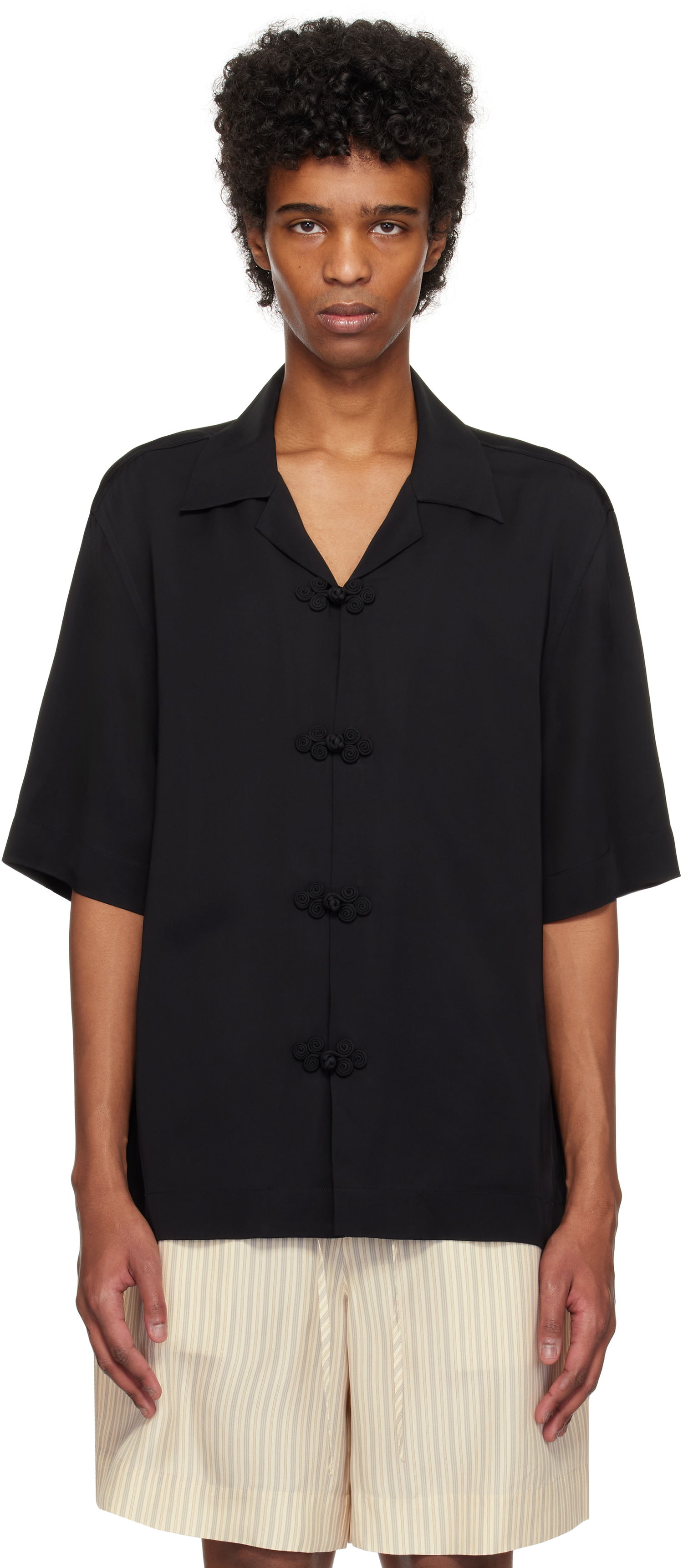 Skjorte Róhe Róhe Knotted Button Short Sleeve Shirt Sort | 314-19-083, 0
