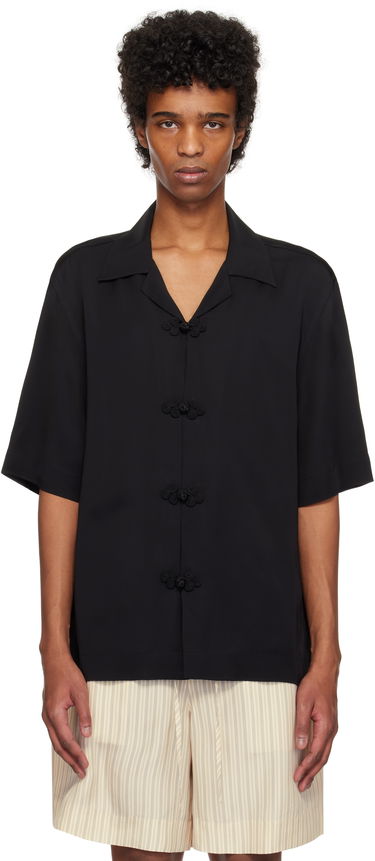 Skjorte Róhe Róhe Knotted Button Short Sleeve Shirt Sort | 314-19-083, 0