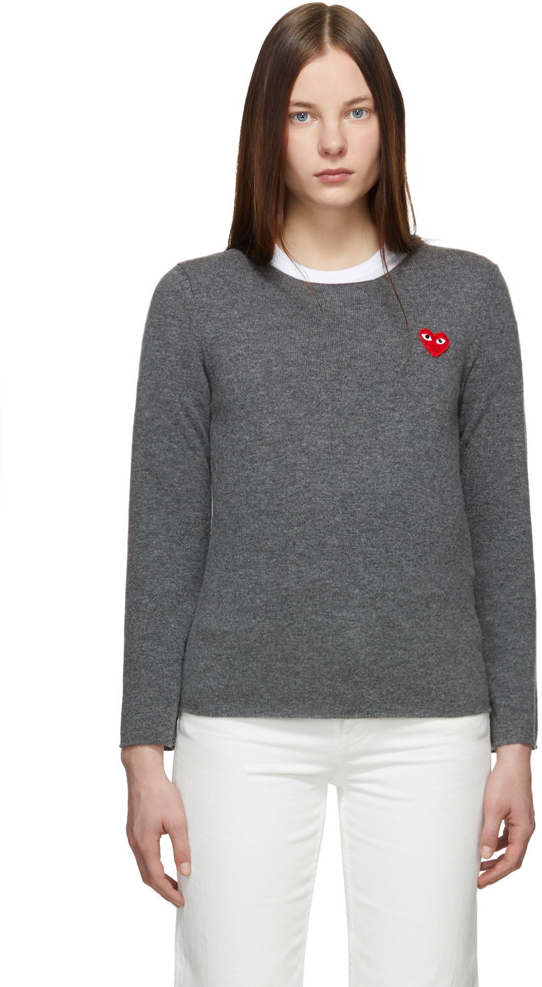 Sweater Comme des Garçons PLAY Heart Patch Sweater Grå | P1N067, 0