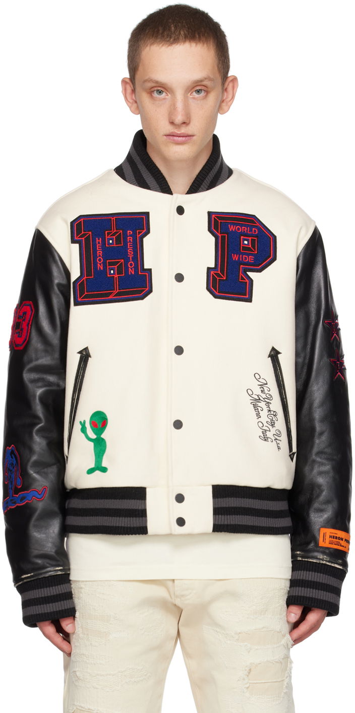 Jakke HERON PRESTON Varsity Bomber Jacket Hvid | HMEK001F23FAB0010425, 0