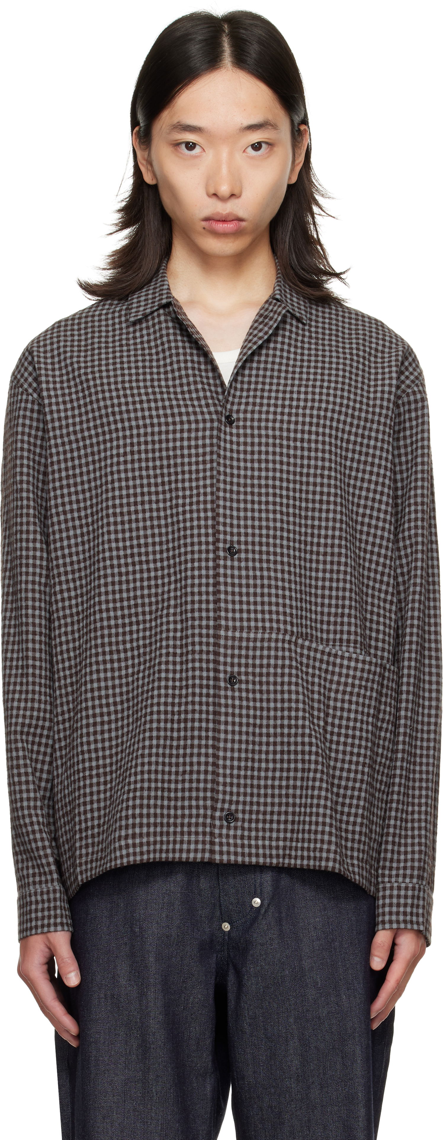 Skjorte sage NATION SAGE NATION Siesta Check Button-Down Shirt Brun | S139 SIESTA SHIRT WOOL COTTON, 0