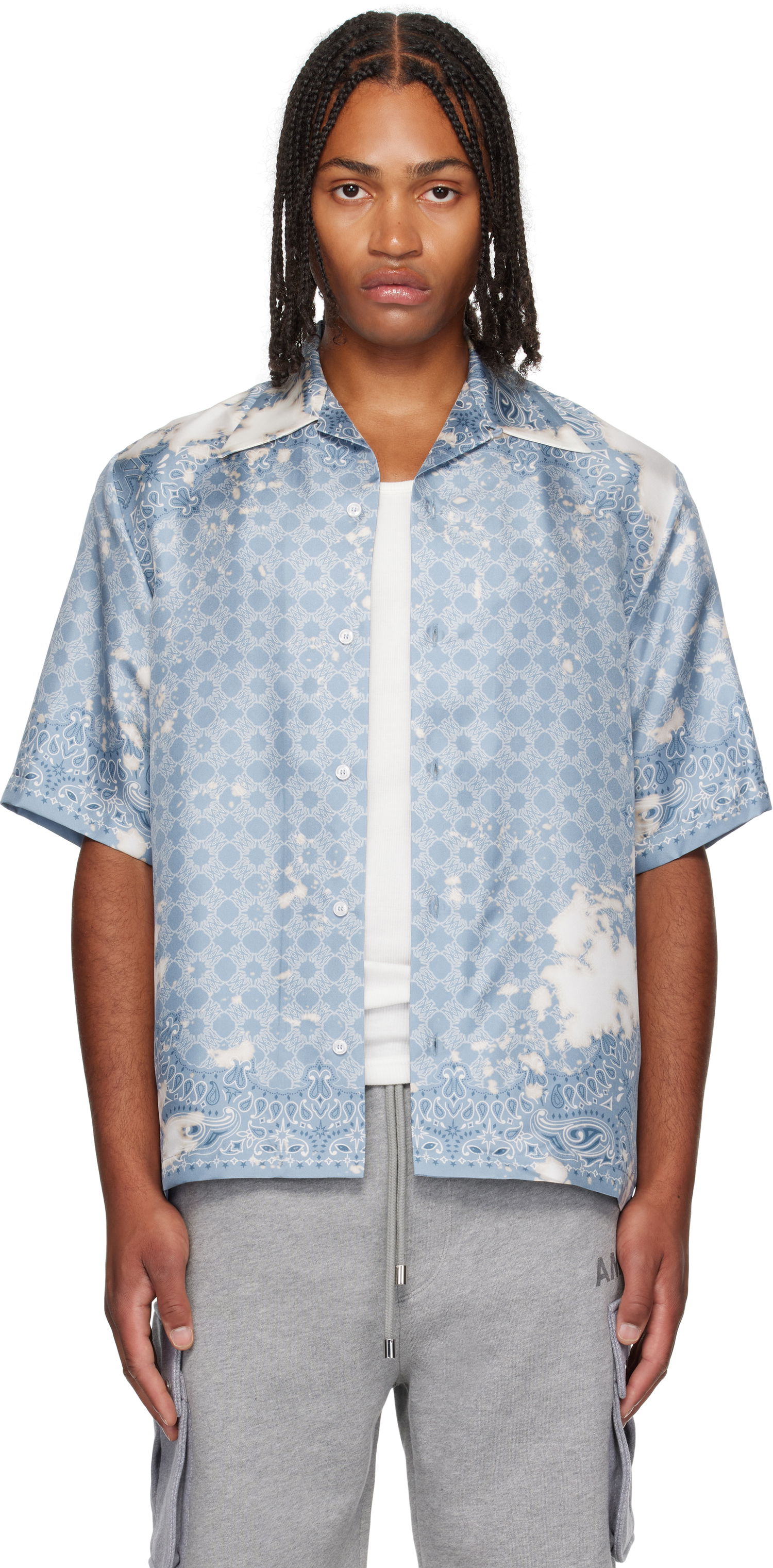 Skjorte AMIRI Bleach Bandana Bowling Shirt Blå | AMSTCA1159, 0