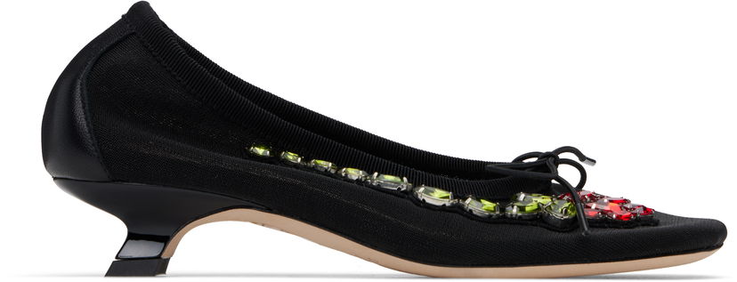 Sneakers og sko Simone Rocha Simone Rocha Embellished Flower Mesh Ballerina Heels Sort | LH15B 0804