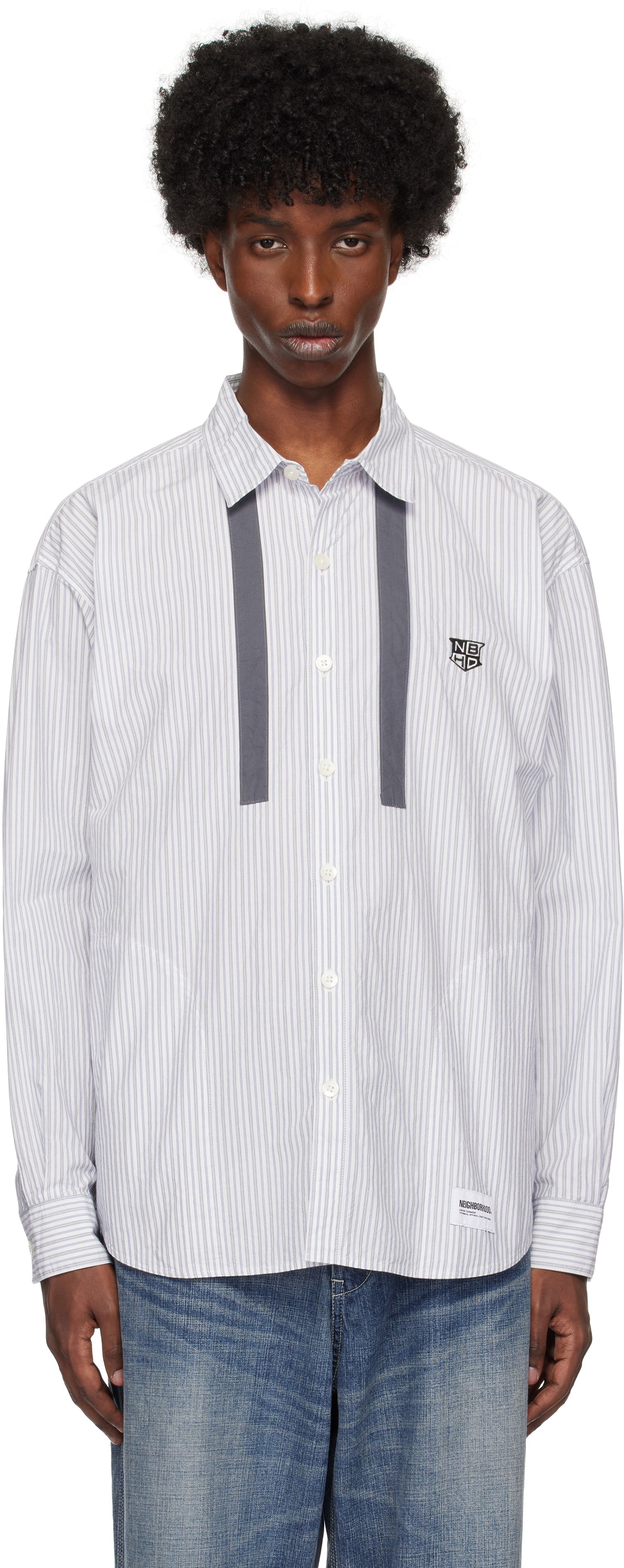 Skjorte Neighborhood Tie Long Sleeve Shirt Hvid | 242AQNH-SHM01, 0