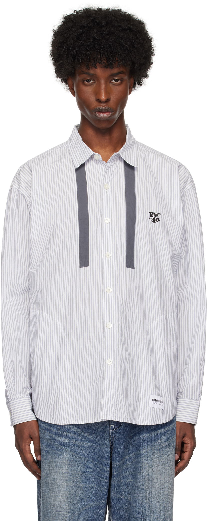 Skjorte Neighborhood Tie Long Sleeve Shirt Hvid | 242AQNH-SHM01