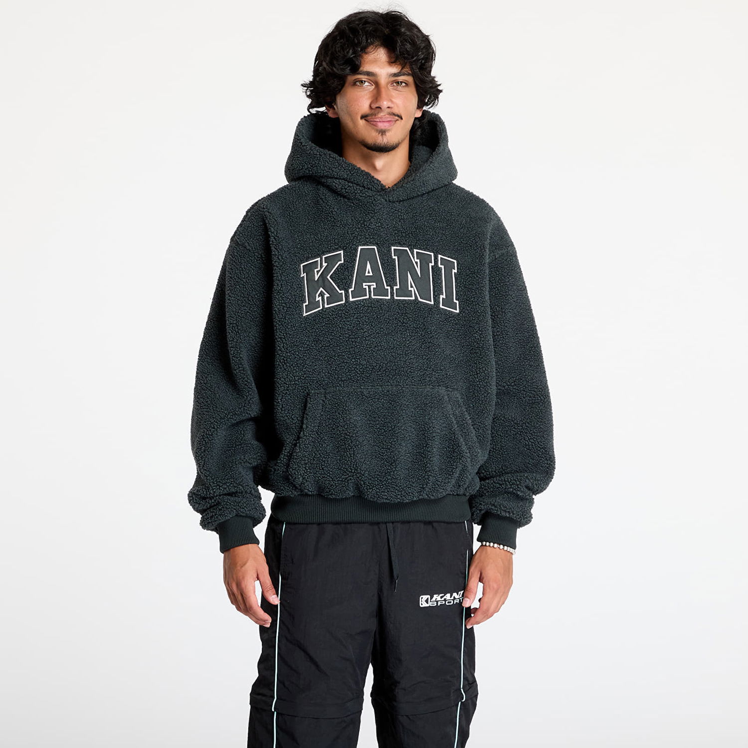 Sweatshirt Karl Kani Serif Teddy Hoodie Anthracite Sort | 60210117, 0
