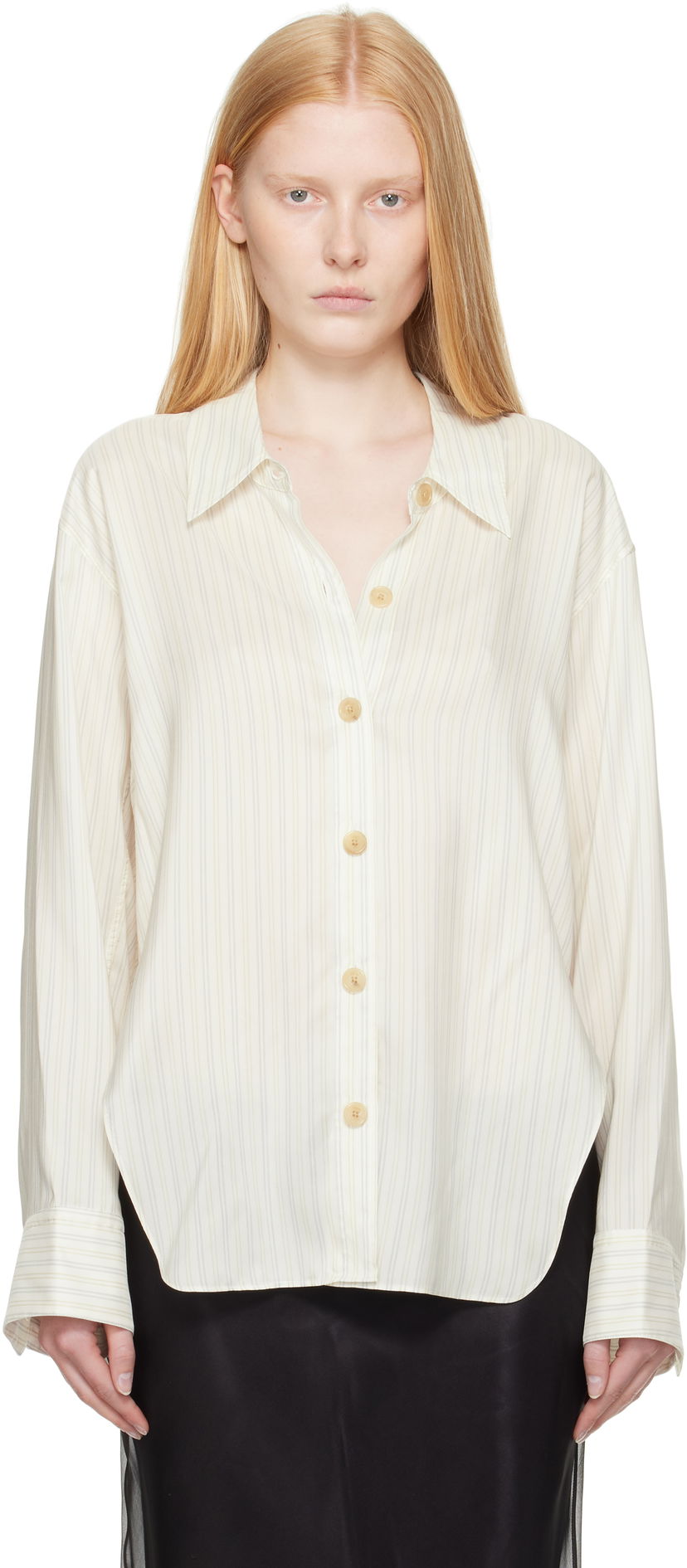 Skjorte Khaite Khaite Herschel Striped Button-Down Shirt Hvid | 23793003