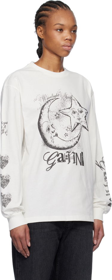 T-shirt GANNI GANNI Future Heavy Long Sleeve T-Shirt Hvid | T4064, 1