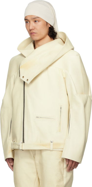 Jakke Rick Owens Rick Owens Hollywood Hooded Stooges Leather Jacket Hvid | RR01E5704 LBH, 3