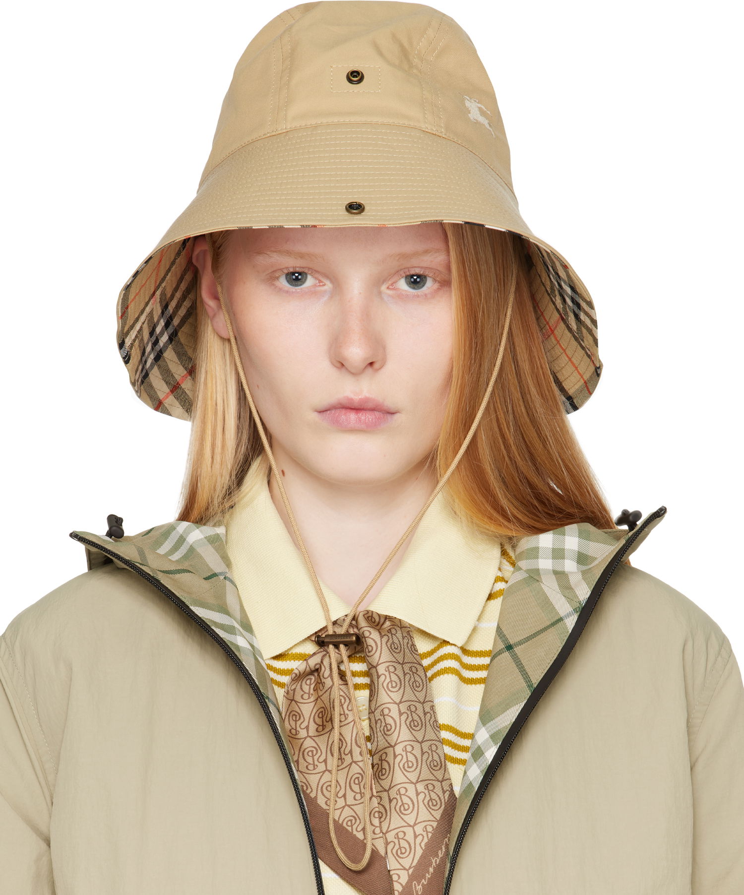 Hat Burberry Burberry Check Brim Gabardine Bucket Hat Beige | 8112365, 0