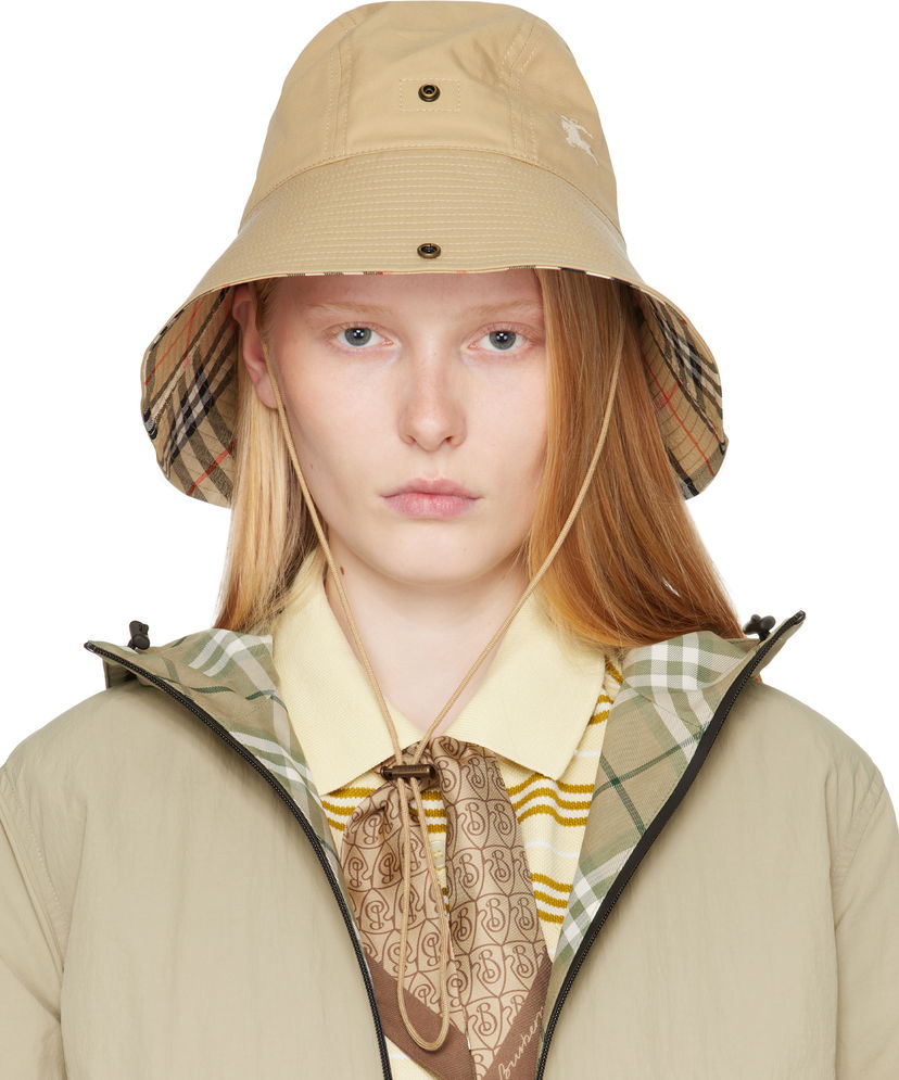 Hat Burberry Burberry Check Brim Gabardine Bucket Hat Beige | 8112365