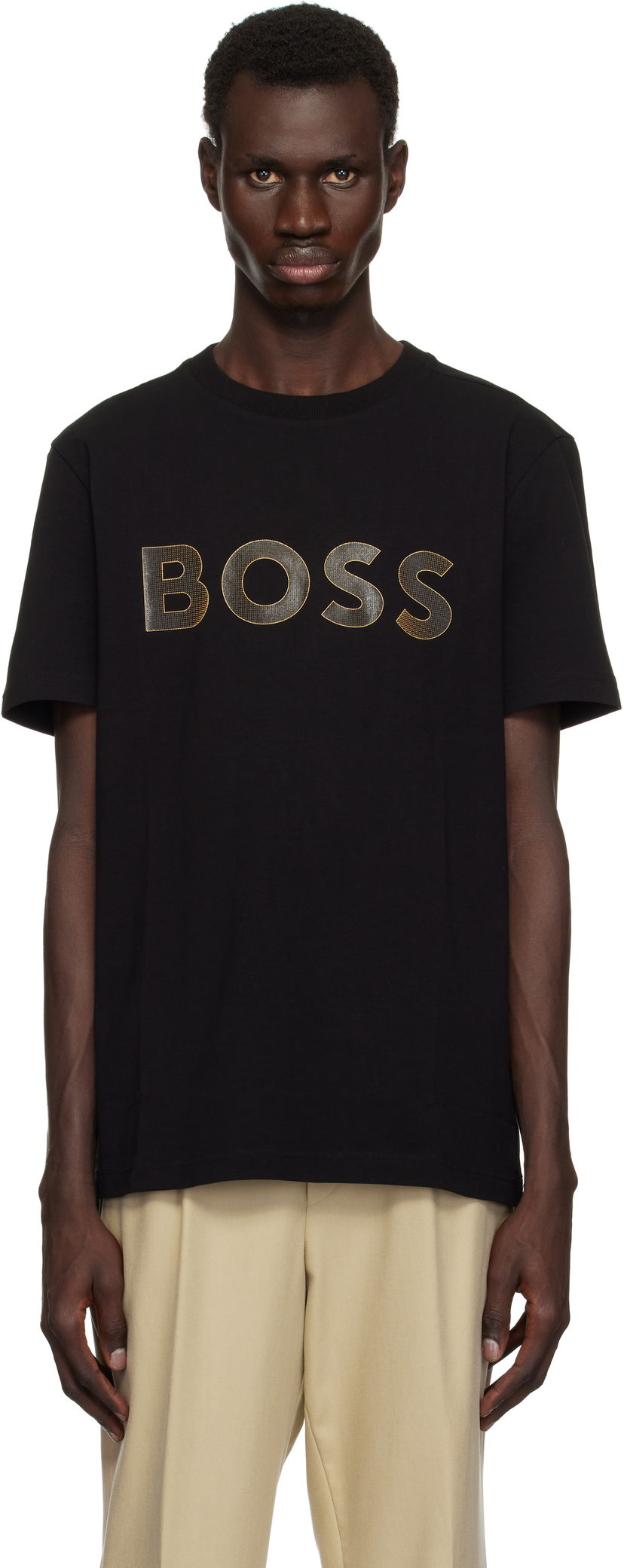 T-shirt BOSS Stretch-Cotton Large Logo T-shirt Sort | 50535170