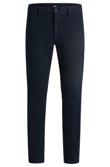 Bukser BOSS Slim-Fit Cotton-Blend Trousers Mørkeblå | 50521257, 0