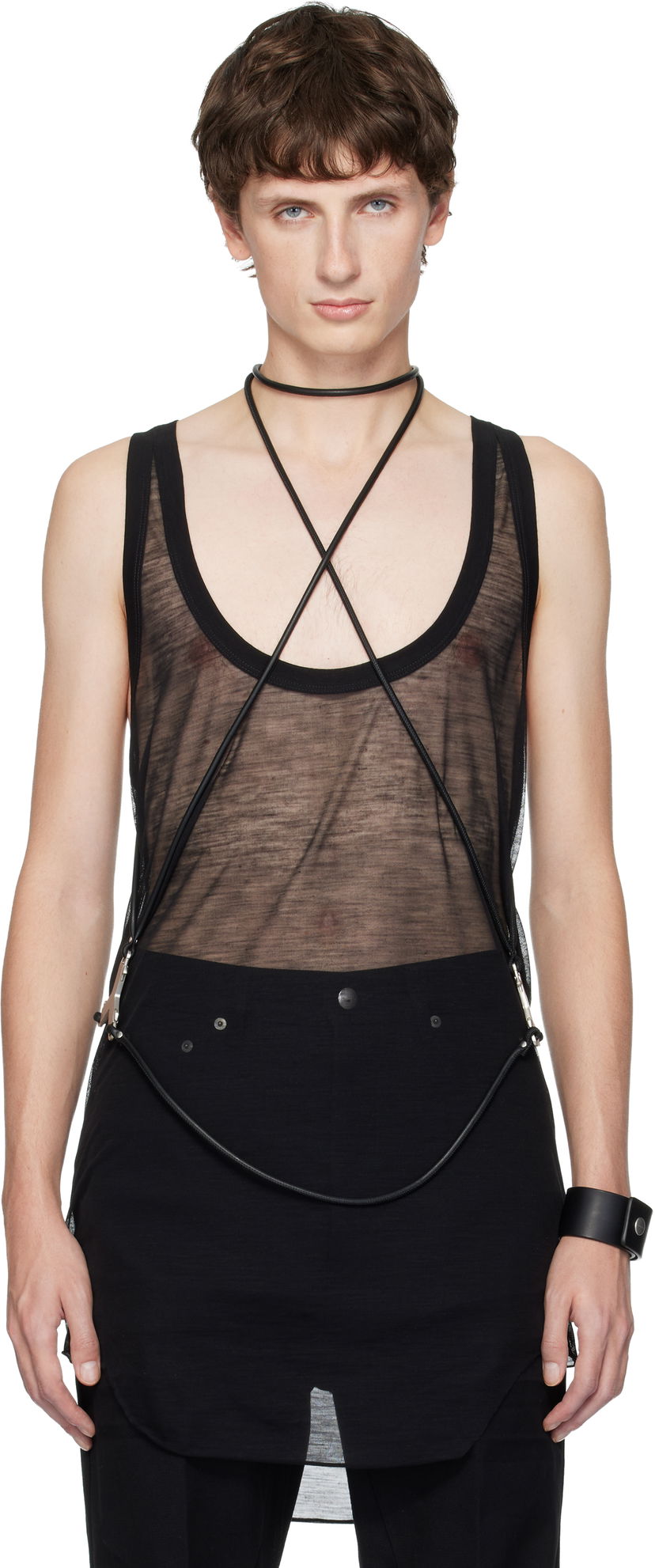 Tanktop Rick Owens Concordians Sheer Cord Harness Tank Top Sort | RR02E1453 LBL