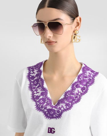 T-shirt Dolce & Gabbana Dolce & Gabbana Jersey T-Shirt with Lace and DG Patch Hvid | F8G99ZGDDBPW0800, 3