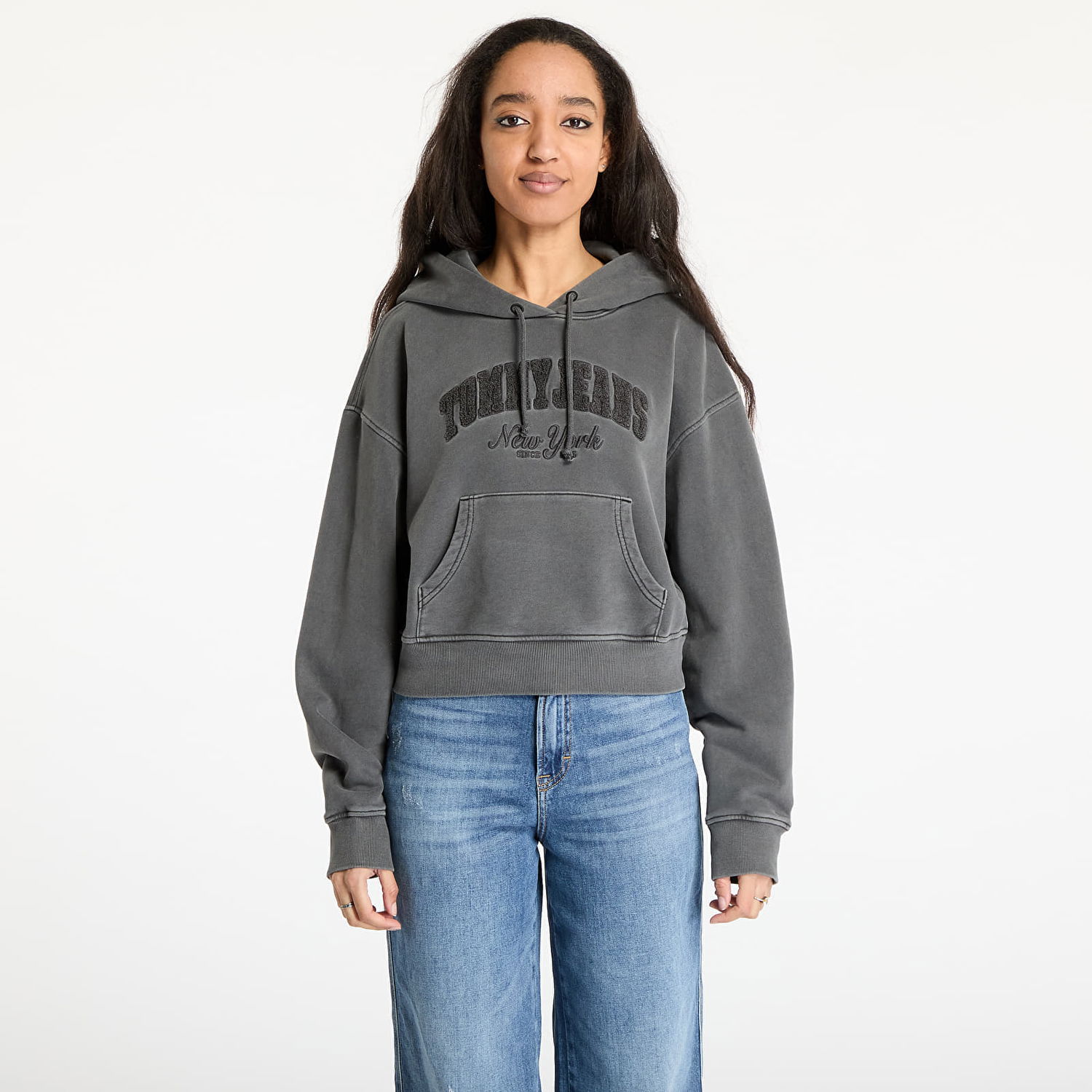 Sweatshirt Tommy Hilfiger Tommy Jeans Boxy Crop Varsity Hoodie Grå | DW0DW19413 BDS, 0