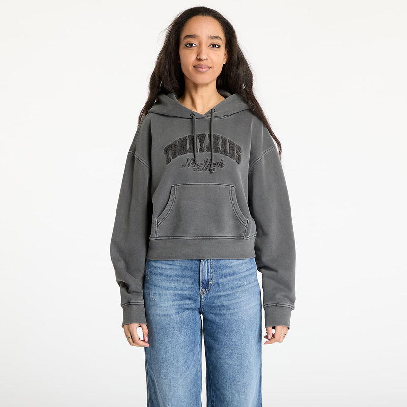Sweatshirt Tommy Hilfiger Tommy Jeans Boxy Crop Varsity Hoodie Grå | DW0DW19413 BDS