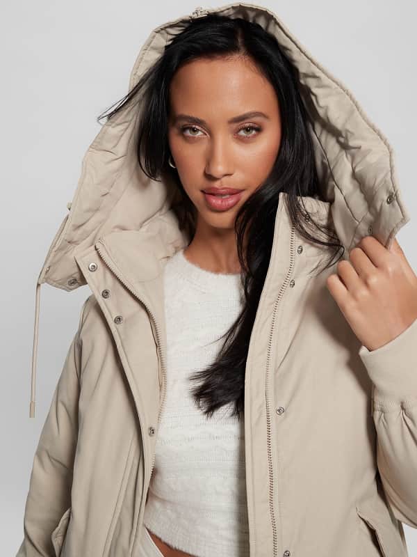 Puffer jakke GUESS Hooded Long Beige | W3BL77WFVW0, 0