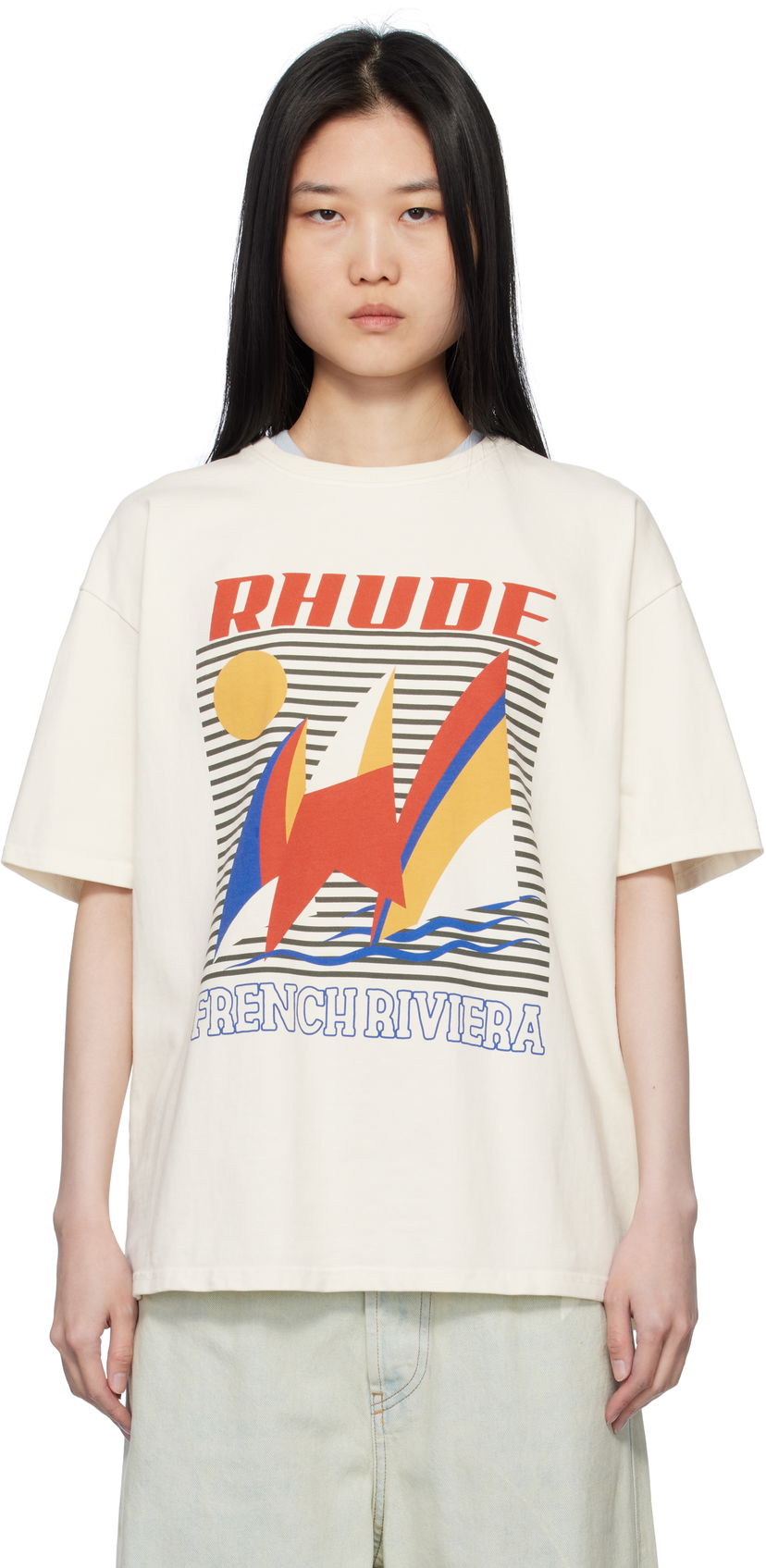 T-shirt Rhude Rhude Poster Print T-Shirt Beige | RHPS25TT10012