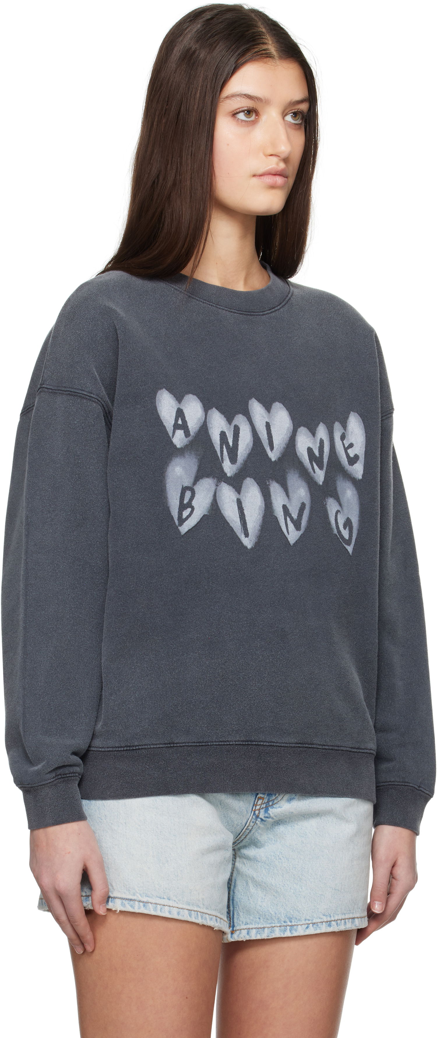 Sweatshirt Anine Bing ANINE BING Spencer Hearts Sweatshirt Grå | A-08-10517-WBL1, 1