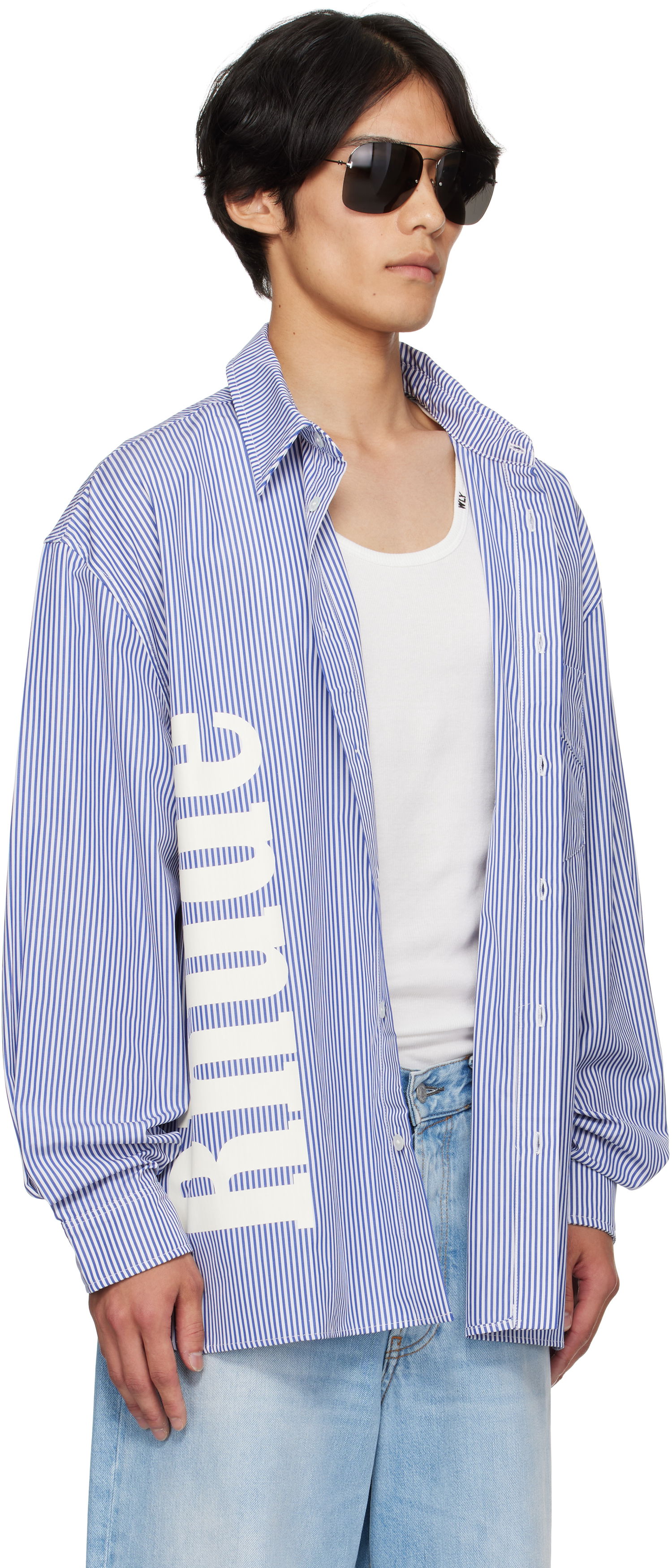 Skjorte Rhude Rhude Side Logo Long Sleeve Shirt Blå | RHPF25SR10012, 1