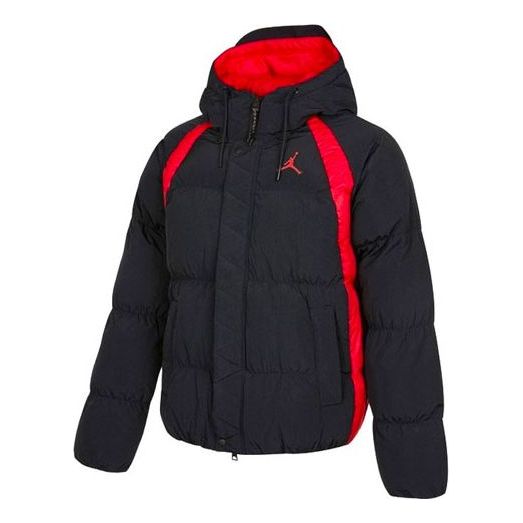 Puffer jakke Jordan Jordan Contrasting Print Hooded Puffer Jacket Sort | DA9807-010, 0