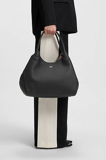 Mulepose BOSS BOSS Grained Leather Tote Bag with Logo Lettering Sort | 50547732, 1