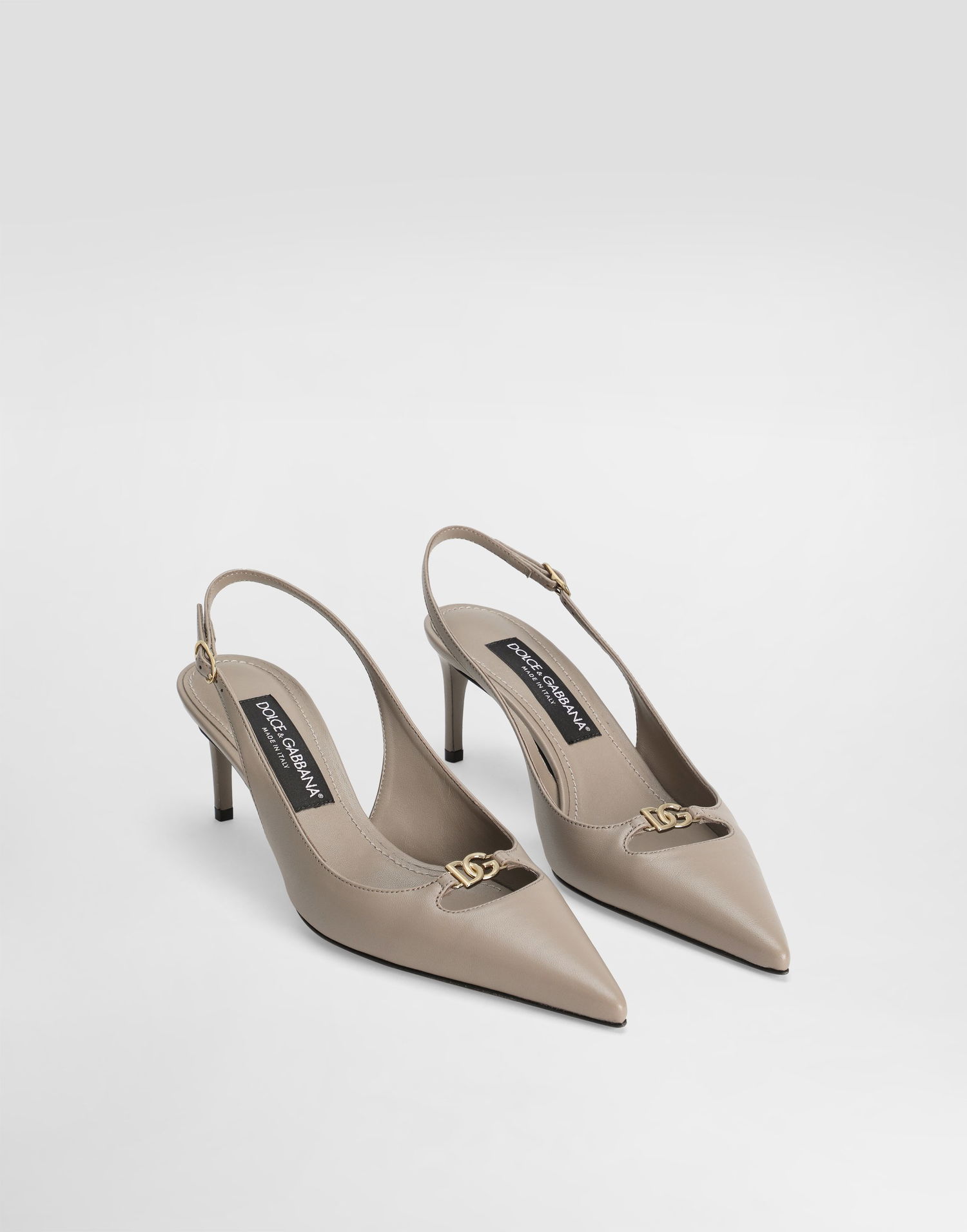 Tilbehør Dolce & Gabbana Dolce & Gabbana Silk-Effect Nappa Leather Slingbacks Beige | CG0796A19538I399, 1