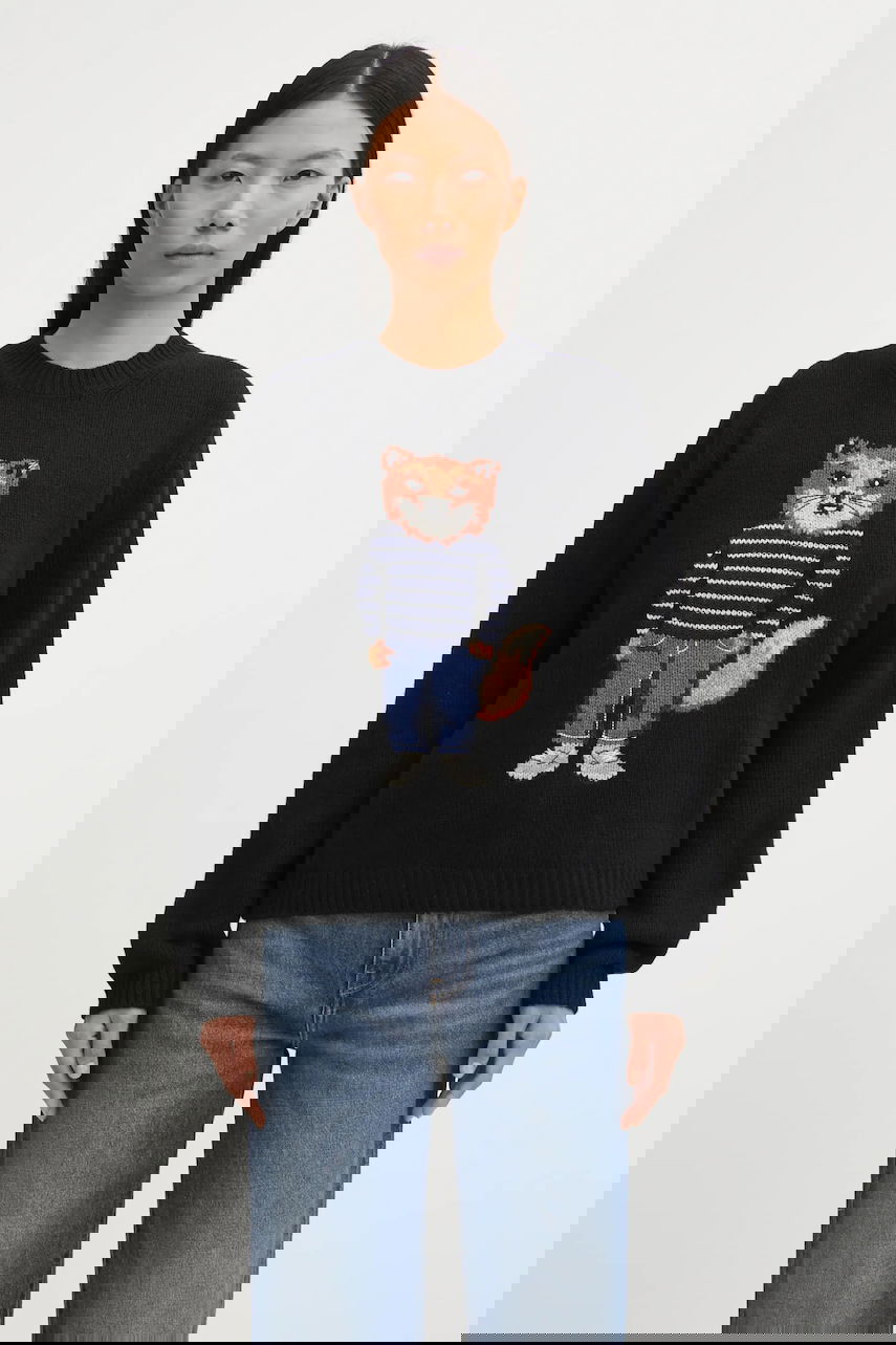 Sweater MAISON KITSUNÉ Dressed Fox Intarsia Wool Sweater Sort | PW00812KH0002, 0