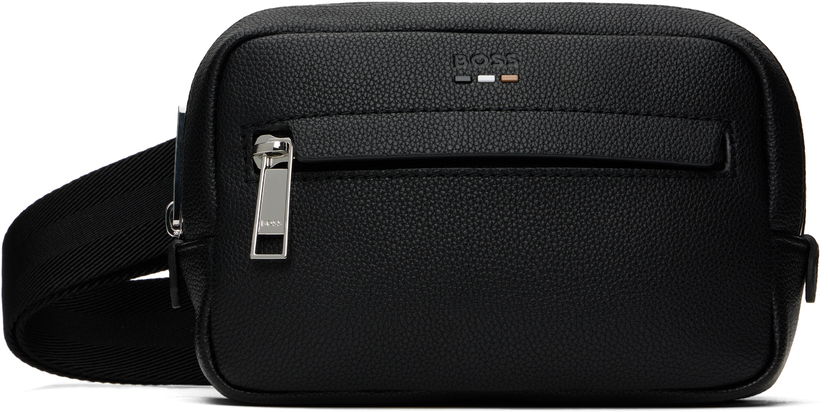 Taljetaske BOSS BOSS Pebble-Grained Faux-Leather Belt Bag Sort | 50548019