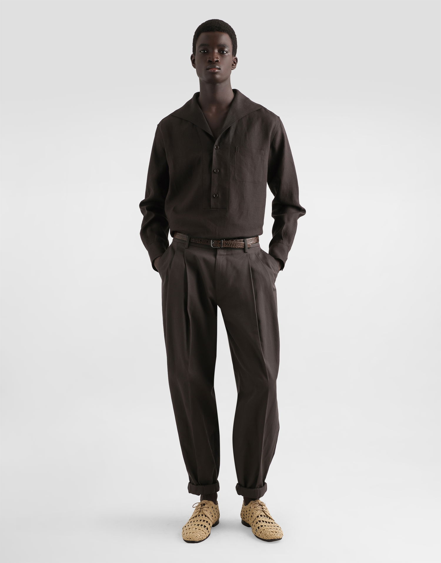 Skjorte Dolce & Gabbana Dolce & Gabbana Three-Button Linen Shirt Brun | G5ND3TFU4JBM3977, 1