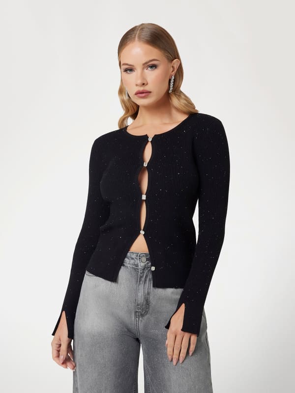 Sweater GUESS Glitter Cardigan With Logo Buttons Sort | W5RR17Z34O0, 0