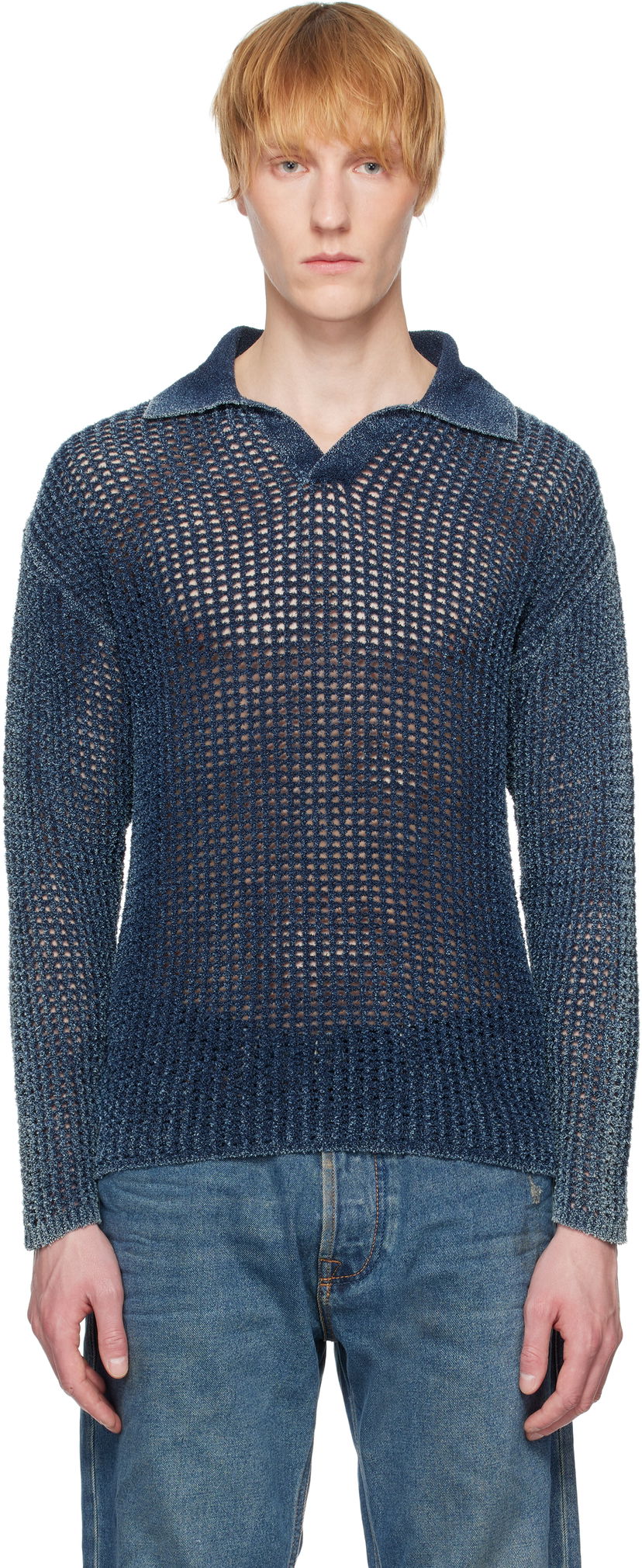 Sweater Diesel Diesel K-Squared Open Knit Polo Blå | A17534-0CBDP-8AT