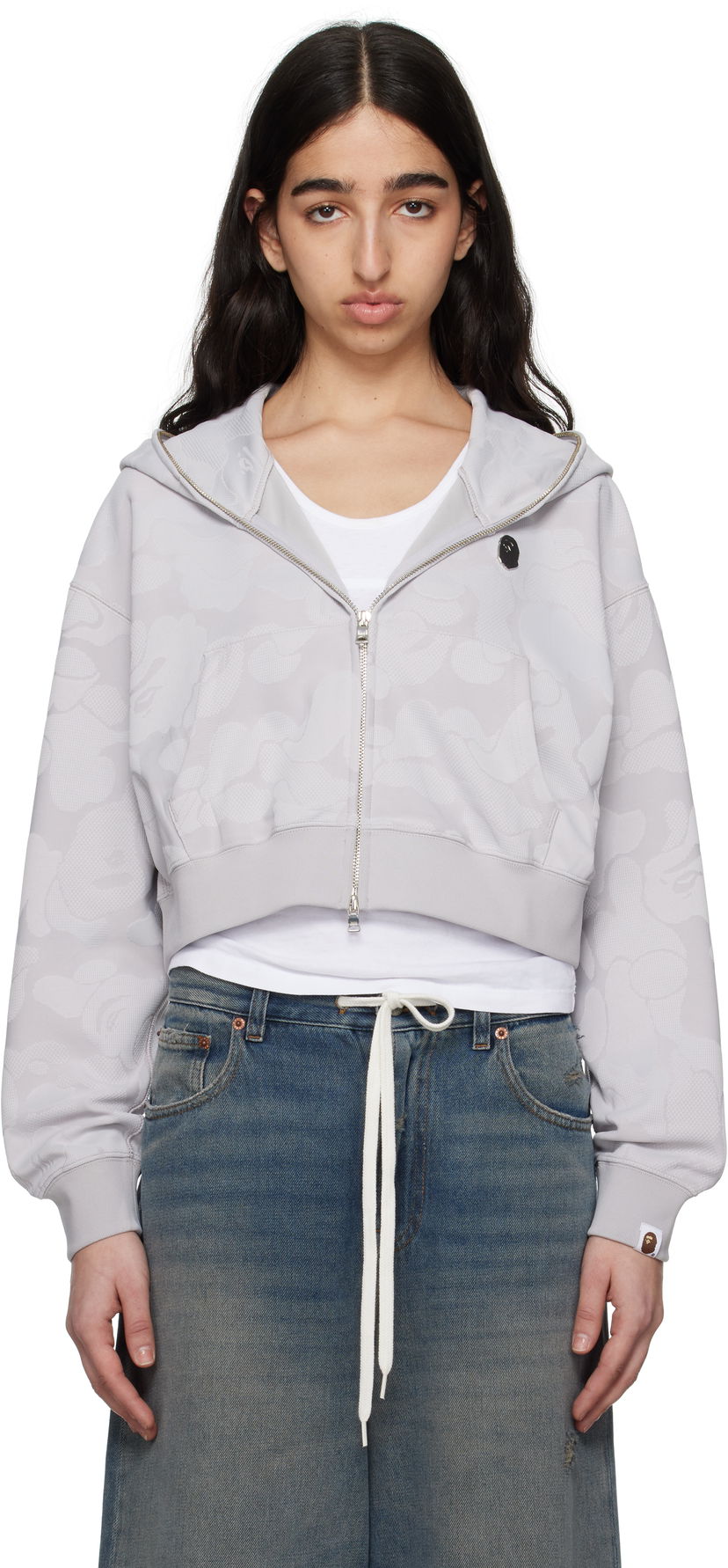 Sweatshirt BAPE BAPE Jacquard One Point Cropped Zip Hoodie Grå | 001ZPL302013L